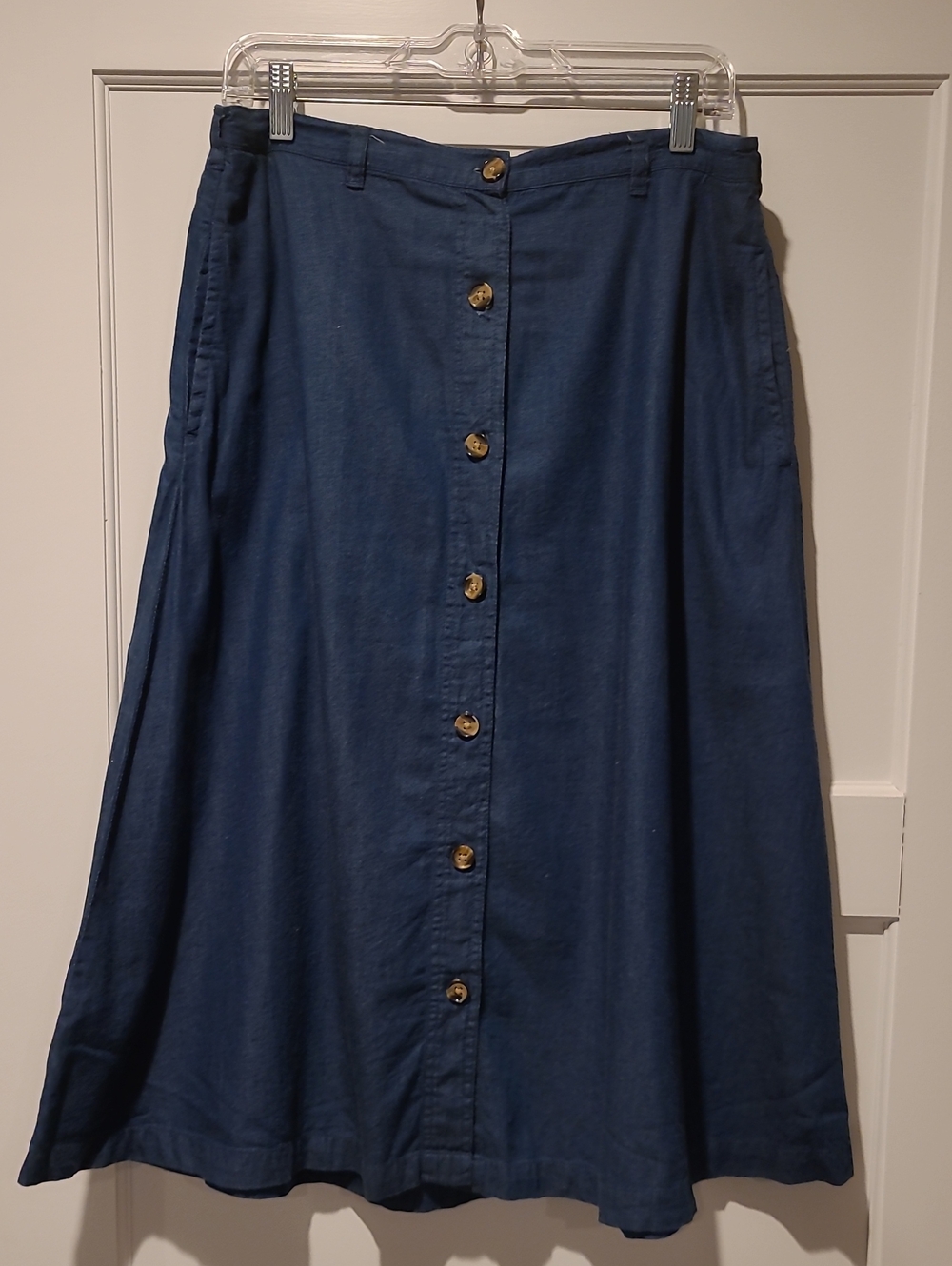 Classic Button-Front Navy A-Line Midi Skirt